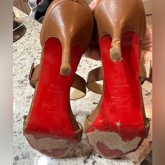Authentic Christian Louboutin 38.5 brown/tan d’orsey sandal heel shoes - Picture 2 of 10